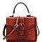 Buckle Accent Ostrich Embossed Flap Satchel MH-LMS089