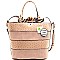 LP048-LP Leopard & Ostrich Drawstring Bucket Tote Wallet SET