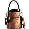 Ostrich Embossed Drawstring Bucket Hobo Wallet SET