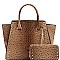 STUDDED WING OSTRICH PRINT SATCHEL WALLET SET