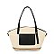 Straw Frong Pocket Satchel Tote Bag