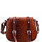 Ostrich Embossed Buckled Shoulder Bag