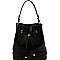 Chic Braid Accent Drawstring 2-Way Bucket Hobo