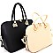 LR066-LP Braided Strap Saffiano 2 in 1 Twin Dome Satchel SET