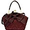 Bow Accent Mixed-Material Kiss-Lock Satchel