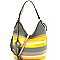 LSD006-LP Tassel Accent Color Block Stripe Embossed Hobo