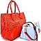 LY079-LP Embroidery Denim Inner Bag 2 in 1 Laser-Cut Satchel