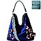 LY090-LP Flower Embroidered Velvet Reversible 2-Way Hobo