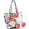 Flower Butterfly Print Patent 2-Way Tote Wallet SET MH-LY0952W