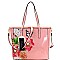 Flower Butterfly Print Patent 2-Way Tote Wallet SET MH-LY0952W