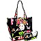 Flower Butterfly Print Patent 2-Way Tote Wallet SET MH-LY0952W