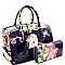Stylish Floral Print Patent 2-Way Boston Satchel Wallet Set MH-LY0972W