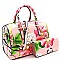 Stylish Floral Print Patent 2-Way Boston Satchel Wallet Set MH-LY0972W