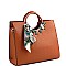 Fashionable Scarf Accent Wooden Handle Structured Satchel MH-MC0026-1