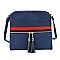 Fashion Stripe Tassel Zip Crossbody Bag