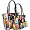 Magazine Print 3 in 1 Patent Twin Tote Wallet SET