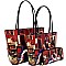 Magazine Print 3 in 1 Patent Twin Tote Wallet SET