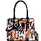 Fashion Magazine Print Bow Accent Tote Wallet SET MH-OB6923W