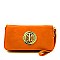 Double Zipper Emblem Accent Wristlet Wallet