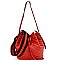 OS6861-LP Chevron Quilted Drawstring Shoulder Bag with Striped Strap