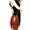 P6046-LP Feather Accent Felt-Suede Fringed Cross Body