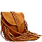 P8500-LP Braid Accent Felt-Suede Fringed Flap Cross Body