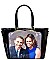 OBAMA MAGAZINE PRINT PATENT TOTE WITH GOLD EMBELLISHED COMPARTMENT JP-PA00461