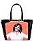 OBAMA MAGAZINE PRINT PATENT TOTE WITH GOLD EMBELLISHED COMPARTMENT JP-PA00462