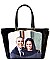 OBAMA MAGAZINE PRINT PATENT TOTE WITH GOLD EMBELLISHED COMPARTMENT JP-PA00463
