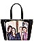 OBAMA MAGAZINE PRINT PATENT TOTE WITH GOLD EMBELLISHED COMPARTMENT JP-PA00464