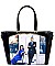 OBAMA MAGAZINE PRINT PATENT TOTE WITH GOLD EMBELLISHED COMPARTMENT JP-PA00466