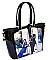 OBAMA MAGAZINE PRINT PATENT TOTE WITH GOLD EMBELLISHED COMPARTMENT JP-PA00462