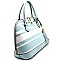 PJ7110-LP V-Shaped Hardware Tassel Striped Dome Satchel