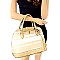 PJ7110-LP V-Shaped Hardware Tassel Striped Dome Satchel