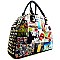 Magazine Print Rhinestone Stud Round Tote - New