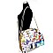 Magazine Print Rhinestone Stud Round Tote - New