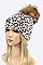 Leopard Print Fur Pom Knit Beanie