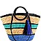 Fashionable Multi-Color Striped Straw Round Handle 2-Way Tote MH-PP6883