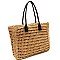 Knitted Straw Two-Tone Oversized Shopper Tote