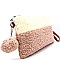 PPC5715-LP Pom Pom Accent Color Block Faux-Fur Clutch