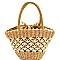 Two-Tone Drawstring Finish Straw Basket Satchel