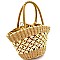 Drawstring Finish Two-Tone Straw Basket Satchel  PPC6092-L