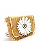 Turn-Lock Flower Accent Frayed Straw Flap Cross Body PPC6174-LP