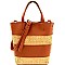 Woven Straw Mixed-Material 2 in 1 Bucket Shoulder Bag