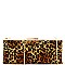 Felt-Suede Leopard Print Metal Frame Slim Clutch