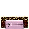 Felt-Suede Leopard Print Metal Frame Slim Clutch