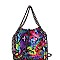SNAKE PRINT CHAIN LINK ACCENT SATCHEL