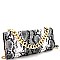 SNAKE PRINT CHAIN ACCENT CLUTCH SHOULDER BAG