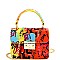 Small Graffiti Effect Pinch-Lock Boxy Flap Satchel