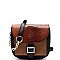 PS3373-LP Crocodile Print Color Block Belted Flap Messenger